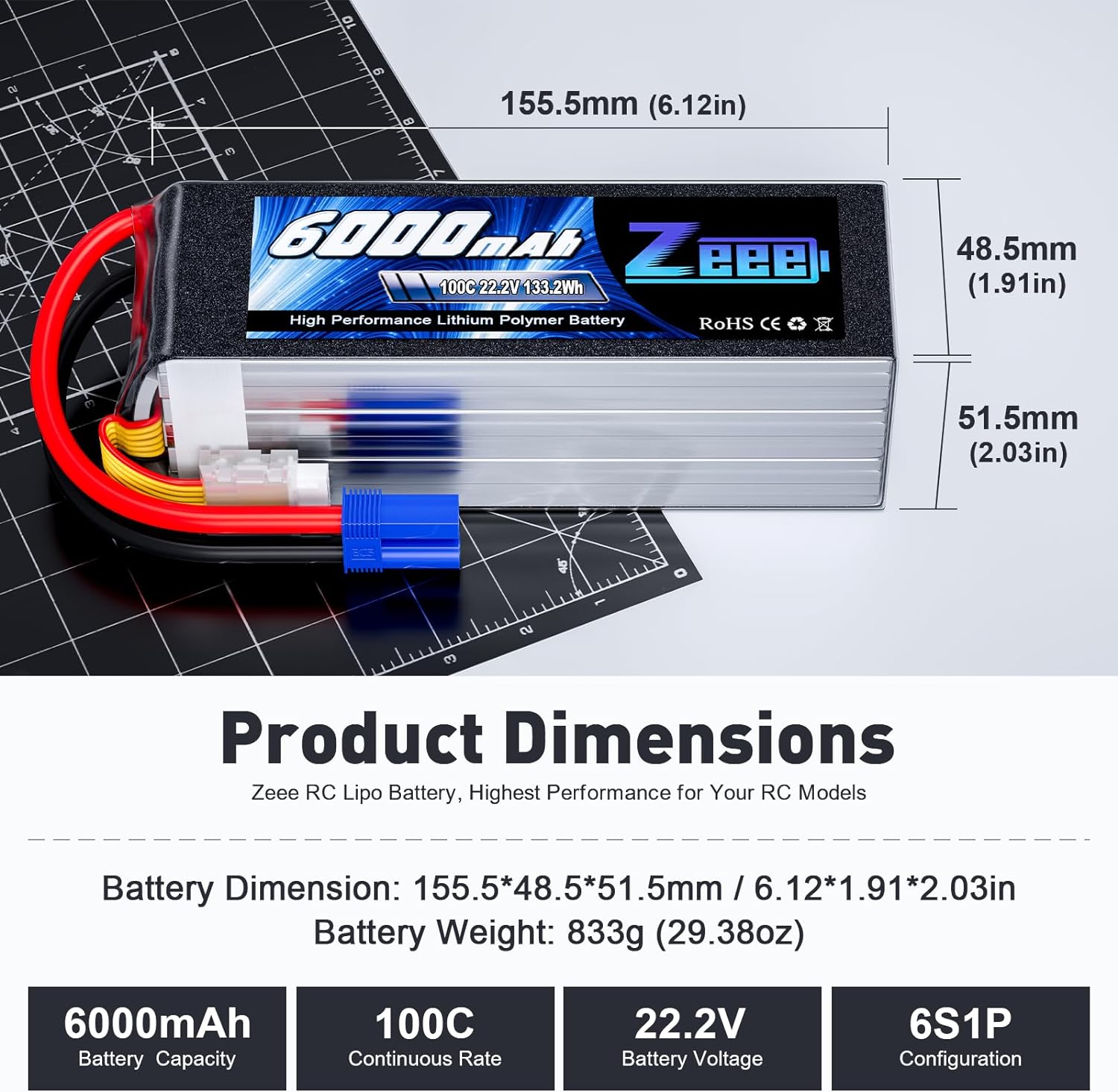 Zeee 6S 6000mAh Lipo Battery 2 - 6S Lipo Battery 22.2V 5000Mah ulasan dan harga